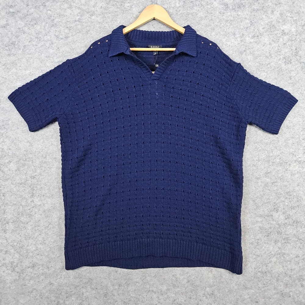 BooHoo Man Navy Blue Knit Polo Sweater Size L 100% Acrylic NEW‎ NWT Academia